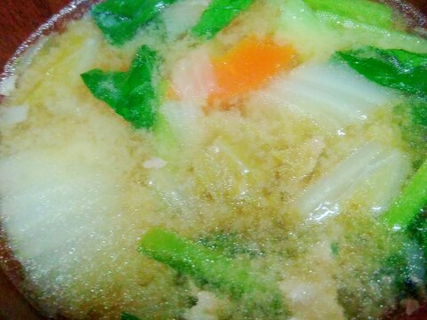 小松菜と白菜と人参、豚肉の中華風味噌スープ